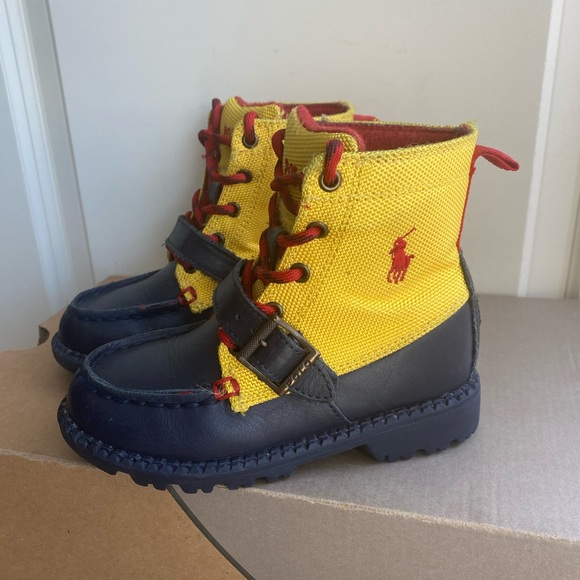 Polo Toddler Ranger Boots Yellow/ Navy Leather - SZ 9 C - Picture 4 of 13